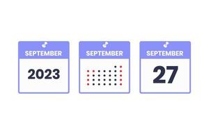 september 27 kalender ontwerp icoon. 2023 kalender schema, afspraak, belangrijk datum concept vector