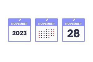 november 28 kalender ontwerp icoon. 2023 kalender schema, afspraak, belangrijk datum concept vector