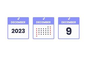 december 9 kalender ontwerp icoon. 2023 kalender schema, afspraak, belangrijk datum concept vector