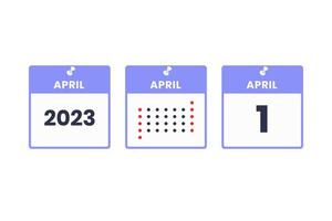 april 1 kalender ontwerp icoon. 2023 kalender schema, afspraak, belangrijk datum concept vector