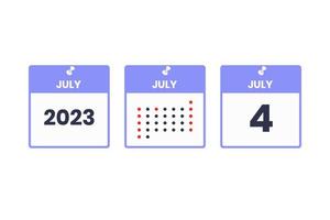 juli 4 kalender ontwerp icoon. 2023 kalender schema, afspraak, belangrijk datum concept vector