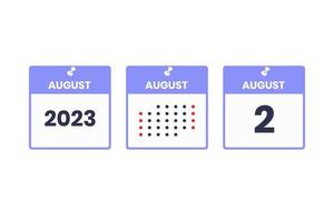 augustus 2 kalender ontwerp icoon. 2023 kalender schema, afspraak, belangrijk datum concept vector