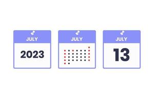 juli 13 kalender ontwerp icoon. 2023 kalender schema, afspraak, belangrijk datum concept vector