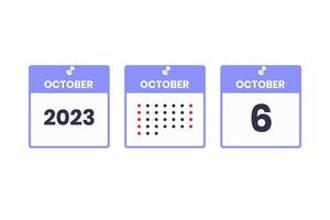 oktober 6 kalender ontwerp icoon. 2023 kalender schema, afspraak, belangrijk datum concept vector
