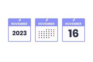 november 16 kalender ontwerp icoon. 2023 kalender schema, afspraak, belangrijk datum concept vector