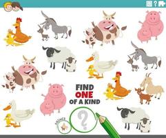 een van een soort spel met tekenfilm boerderij dieren en hun baby's vector