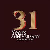 31e jaren verjaardag logo goud en rood kleur geïsoleerd Aan elegant achtergrond, vector ontwerp voor groet kaart en uitnodiging kaart