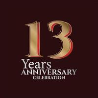 13e jaren verjaardag logo goud en rood kleur geïsoleerd Aan elegant achtergrond, vector ontwerp voor groet kaart en uitnodiging kaart
