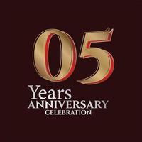 05e jaren verjaardag logo goud en rood kleur geïsoleerd Aan elegant achtergrond, vector ontwerp voor groet kaart en uitnodiging kaart
