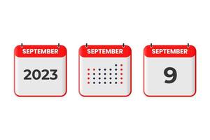 september 9 kalender ontwerp icoon. 2023 kalender schema, afspraak, belangrijk datum concept vector