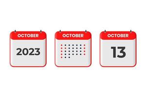 oktober 13 kalender ontwerp icoon. 2023 kalender schema, afspraak, belangrijk datum concept vector