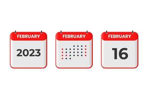 februari 16 kalender ontwerp icoon. 2023 kalender schema, afspraak, belangrijk datum concept vector