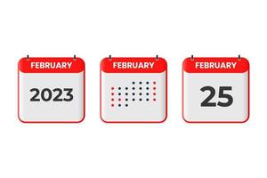 februari 25 kalender ontwerp icoon. 2023 kalender schema, afspraak, belangrijk datum concept vector