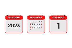 december 1 kalender ontwerp icoon. 2023 kalender schema, afspraak, belangrijk datum concept vector