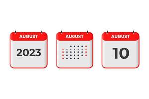 augustus 10 kalender ontwerp icoon. 2023 kalender schema, afspraak, belangrijk datum concept vector