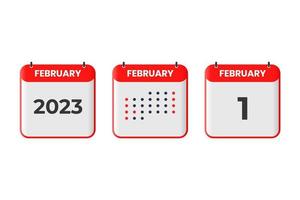 februari 1 kalender ontwerp icoon. 2023 kalender schema, afspraak, belangrijk datum concept vector