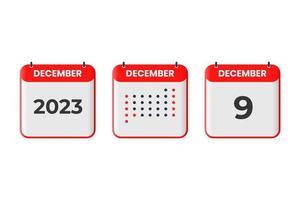december 9 kalender ontwerp icoon. 2023 kalender schema, afspraak, belangrijk datum concept vector