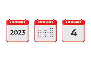 september 4 kalender ontwerp icoon. 2023 kalender schema, afspraak, belangrijk datum concept vector