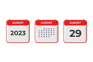 augustus 29 kalender ontwerp icoon. 2023 kalender schema, afspraak, belangrijk datum concept vector