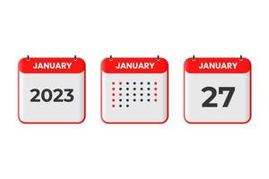 januari 27 kalender ontwerp icoon. 2023 kalender schema, afspraak, belangrijk datum concept vector