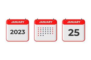 januari 25 kalender ontwerp icoon. 2023 kalender schema, afspraak, belangrijk datum concept vector