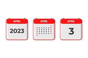 april 3 kalender ontwerp icoon. 2023 kalender schema, afspraak, belangrijk datum concept vector