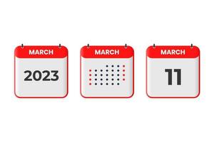 maart 11 kalender ontwerp icoon. 2023 kalender schema, afspraak, belangrijk datum concept vector