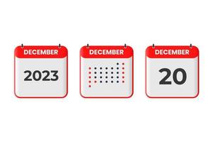 december 20 kalender ontwerp icoon. 2023 kalender schema, afspraak, belangrijk datum concept vector