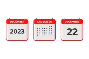 december 22 kalender ontwerp icoon. 2023 kalender schema, afspraak, belangrijk datum concept vector