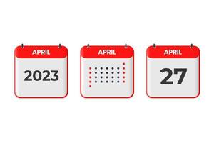 april 27 kalender ontwerp icoon. 2023 kalender schema, afspraak, belangrijk datum concept vector