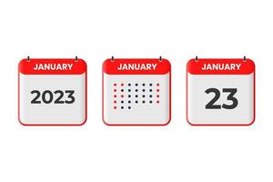 januari 23 kalender ontwerp icoon. 2023 kalender schema, afspraak, belangrijk datum concept vector