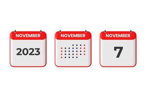 november 7 kalender ontwerp icoon. 2023 kalender schema, afspraak, belangrijk datum concept vector
