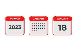 januari 18 kalender ontwerp icoon. 2023 kalender schema, afspraak, belangrijk datum concept vector