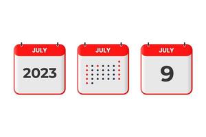 juli 9 kalender ontwerp icoon. 2023 kalender schema, afspraak, belangrijk datum concept vector