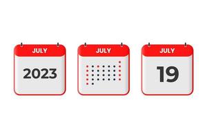 juli 19 kalender ontwerp icoon. 2023 kalender schema, afspraak, belangrijk datum concept vector