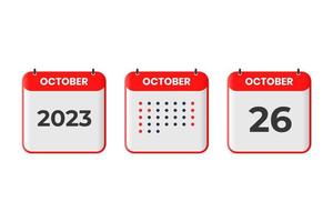oktober 26 kalender ontwerp icoon. 2023 kalender schema, afspraak, belangrijk datum concept vector