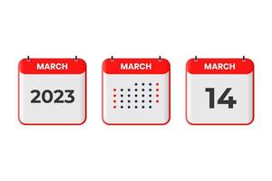 maart 14 kalender ontwerp icoon. 2023 kalender schema, afspraak, belangrijk datum concept vector