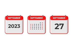 september 27 kalender ontwerp icoon. 2023 kalender schema, afspraak, belangrijk datum concept vector