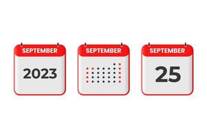 september 25 kalender ontwerp icoon. 2023 kalender schema, afspraak, belangrijk datum concept vector