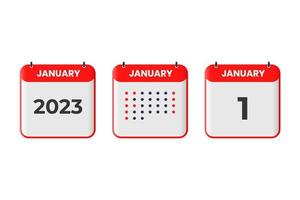 januari 1 kalender ontwerp icoon. 2023 kalender schema, afspraak, belangrijk datum concept vector