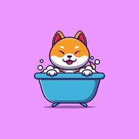 schattig Shiba Inu binnen badkuip tekenfilm icoon illustratie vector