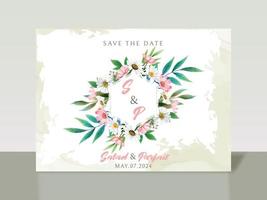 elegant wit en roze bloemen bruiloft uitnodiging kaart vector
