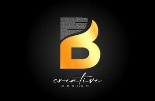 gouden b brief logo ontwerp met creatief brief b gemaakt van zwart tekst doopvont structuur vector