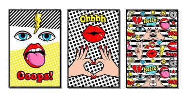 vector kaarten en banners in jaren 80-90 grappig stijl.