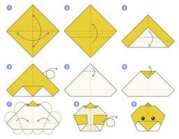 kuiken origami regeling zelfstudie in beweging model. origami voor kinderen. stap door stap hoe naar maken een schattig origami kuiken. vector illustratie.