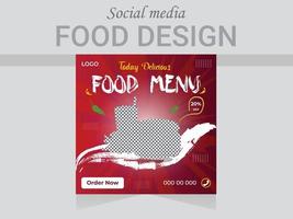 vector sociaal media post ontwerp sjabloon. modern restaurant en snel voedsel poster indeling.