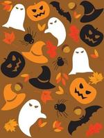 halloween spookachtige, pompoen, spin, knuppel, heks hoed naadloos patroon vector