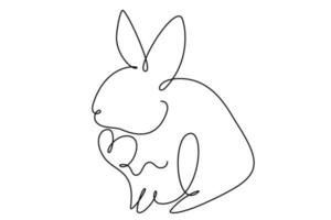 Pasen konijn met hart doorlopend een lijn tekening. konijn gemakkelijk afbeelding. minimalistische vector illustratie.print