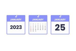 januari kalender ontwerp. januari 25 2023 kalender icoon voor schema, afspraak, belangrijk datum concept vector