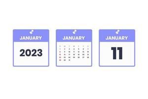 januari kalender ontwerp. januari 11 2023 kalender icoon voor schema, afspraak, belangrijk datum concept vector